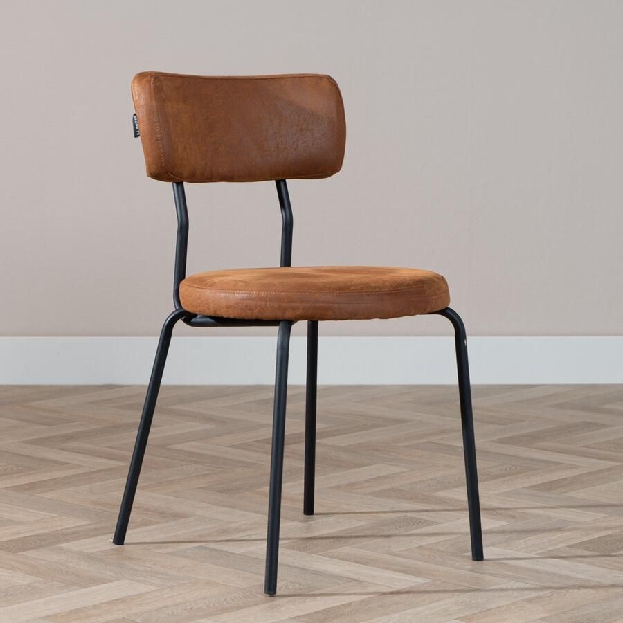 Bronx71 Industriële eetkamerstoel Lyon cognac eco-leer stapelbaar stoel - Foto 2