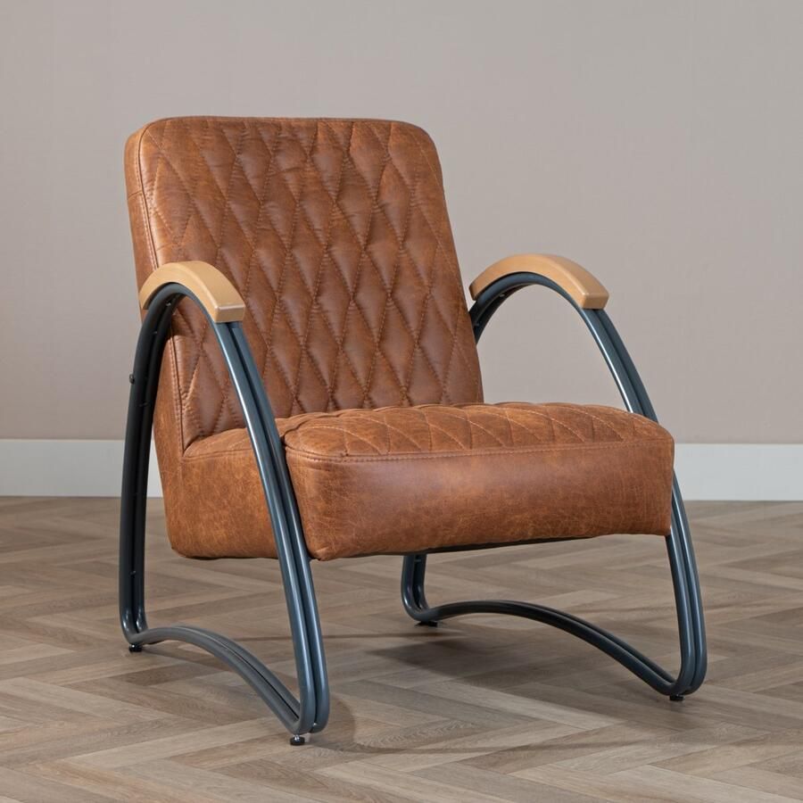 Bronx71 Fauteuil met armleuning Ivy cognac Zetel 1 persoons Relaxstoel Relaxzetel Fauteuil cognac - Foto 2