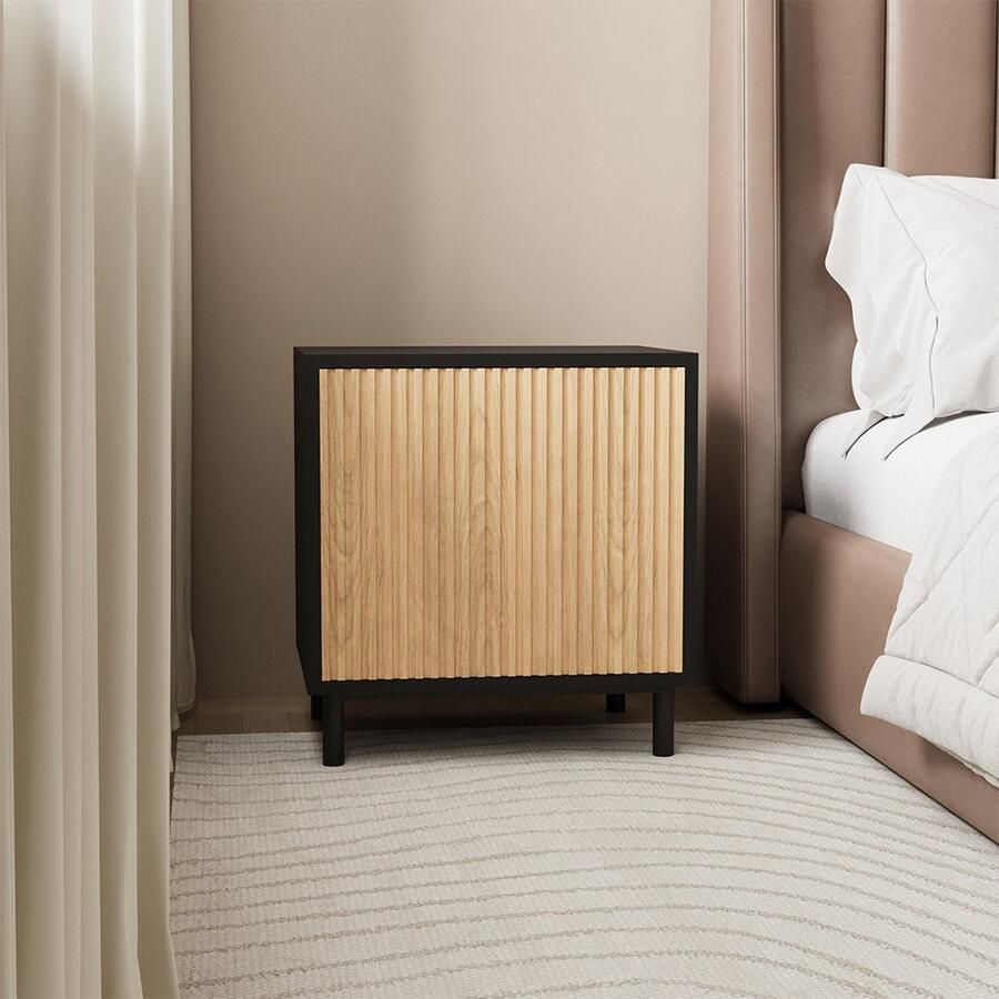 Bronx71 Nachtkastje Shelly zwart blank eiken