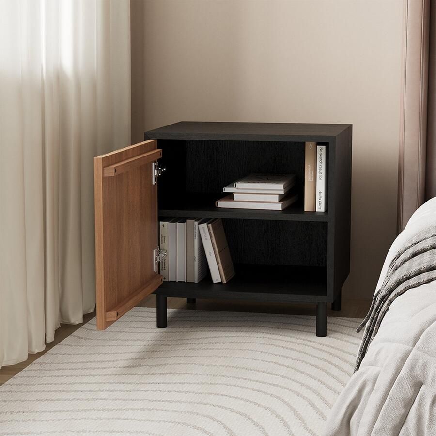 Bronx71 Nachtkastje Shelly zwart rustiek eiken.