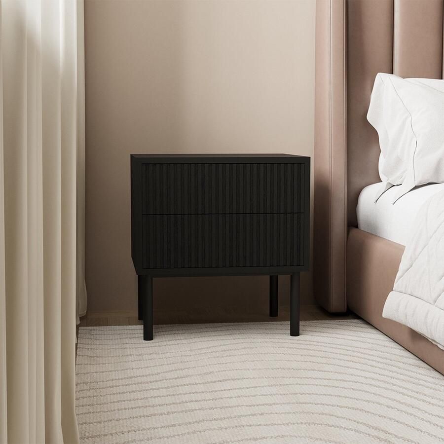 Bronx71 Nachtkastje Yoka zwart eiken met lades. - Foto 2