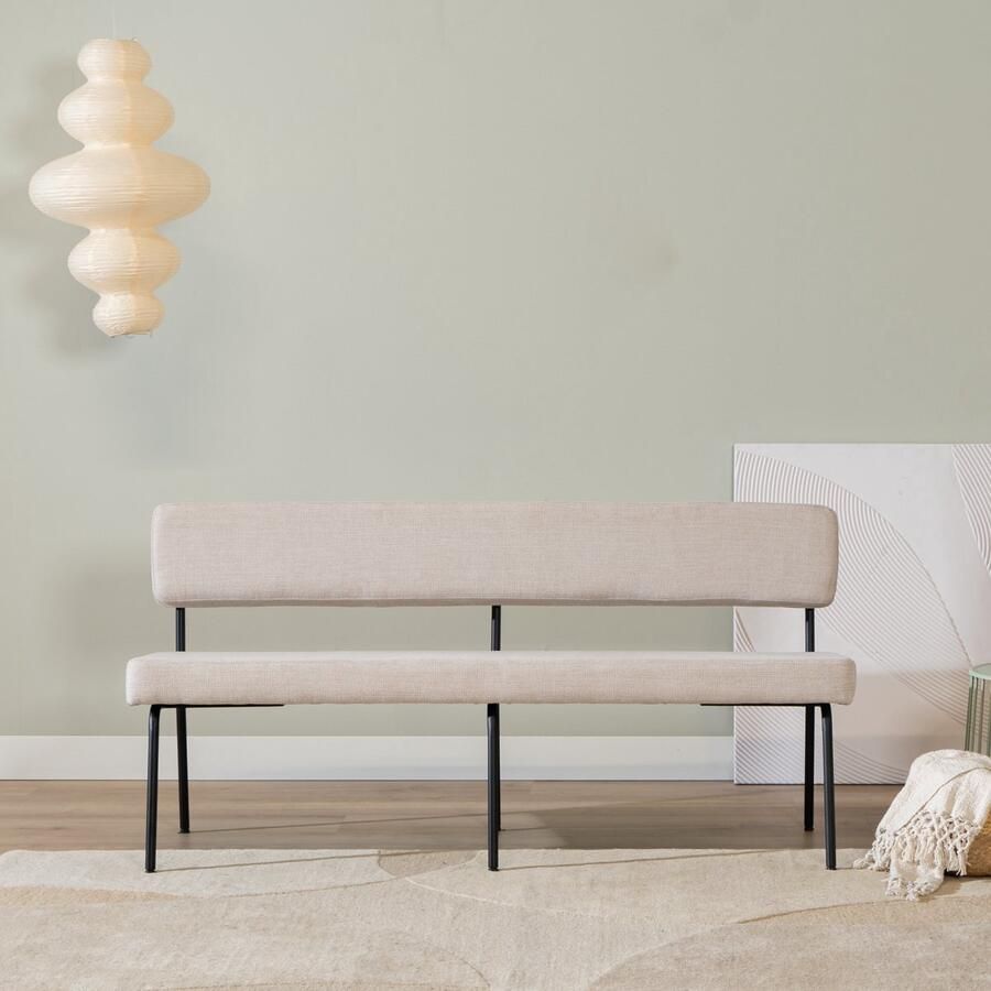 Bronx71 Scandinavische eetkamerbank Espen beige gerecyclede stof 160 cm eettafelbank eetbank - Foto 3