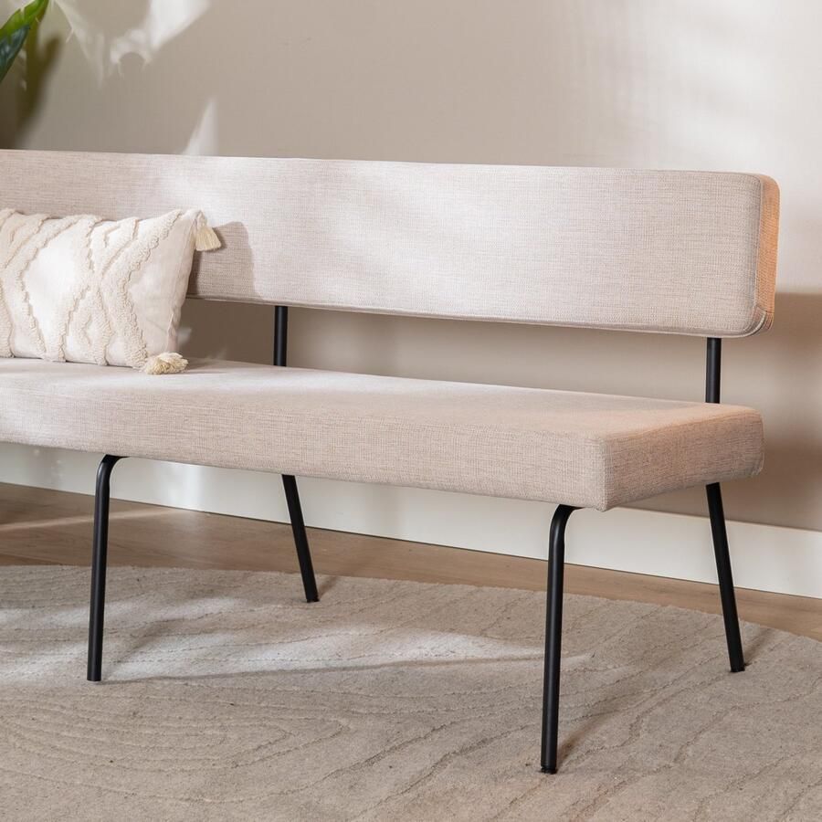 Bronx71 Scandinavische eetkamerbank Espen beige gerecyclede stof 190 cm eettafelbank eetbank