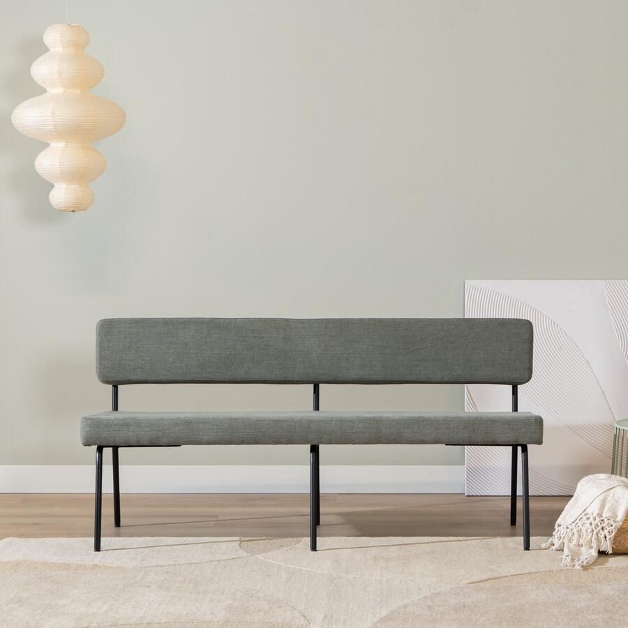 Bronx71 Scandinavische eetkamerbank Espen groen gerecyclede stof 160 cm eettafelbank eetbank - Foto 2