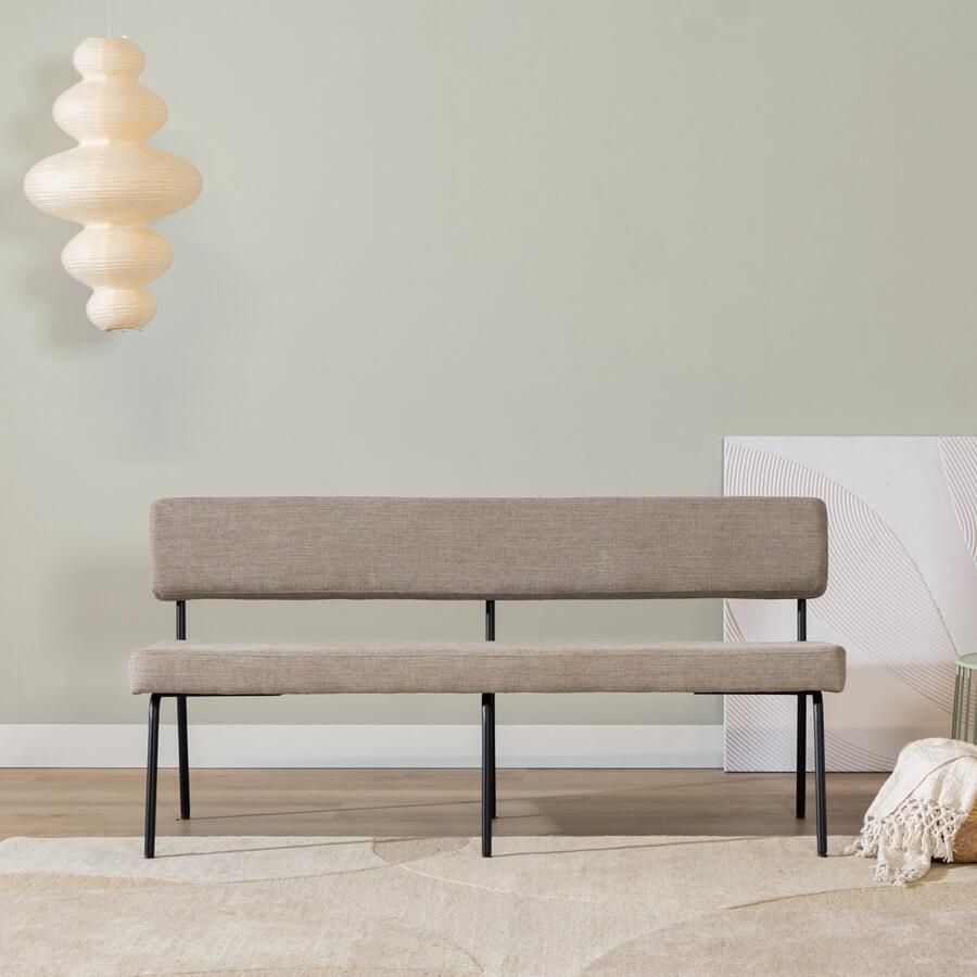 Bronx71 Scandinavische eetkamerbank Espen taupe gerecyclede stof 160 cm eettafelbank eetbank - Foto 3