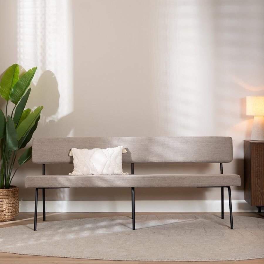Bronx71 Scandinavische eetkamerbank Espen taupe gerecyclede stof 190 cm eettafelbank eetbank