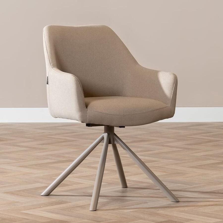 Bronx71 Scandinavische eetkamerstoel Ida draaibaar gerecyclede stof taupe stoel