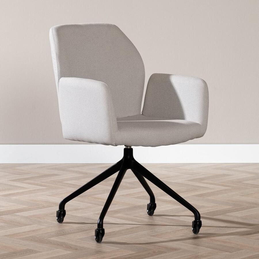 Bronx71 Scandinavische eetkamerstoel op wieltjes Runa gerecyclede stof grijs stoel - Foto 2