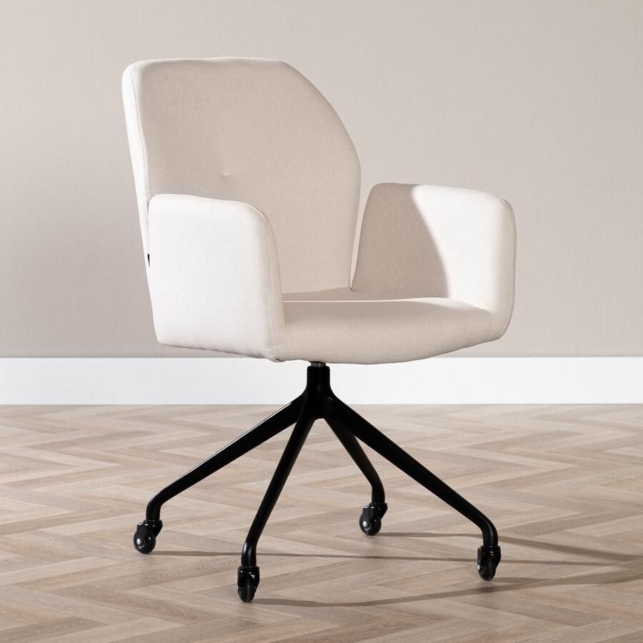 Bronx71 Scandinavische eetkamerstoel op wieltjes Runa gerecyclede stof off white stoel - Foto 2