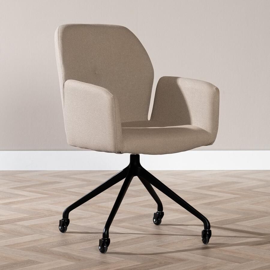 Bronx71 Scandinavische eetkamerstoel op wieltjes Runa gerecyclede stof taupe stoel - Foto 2