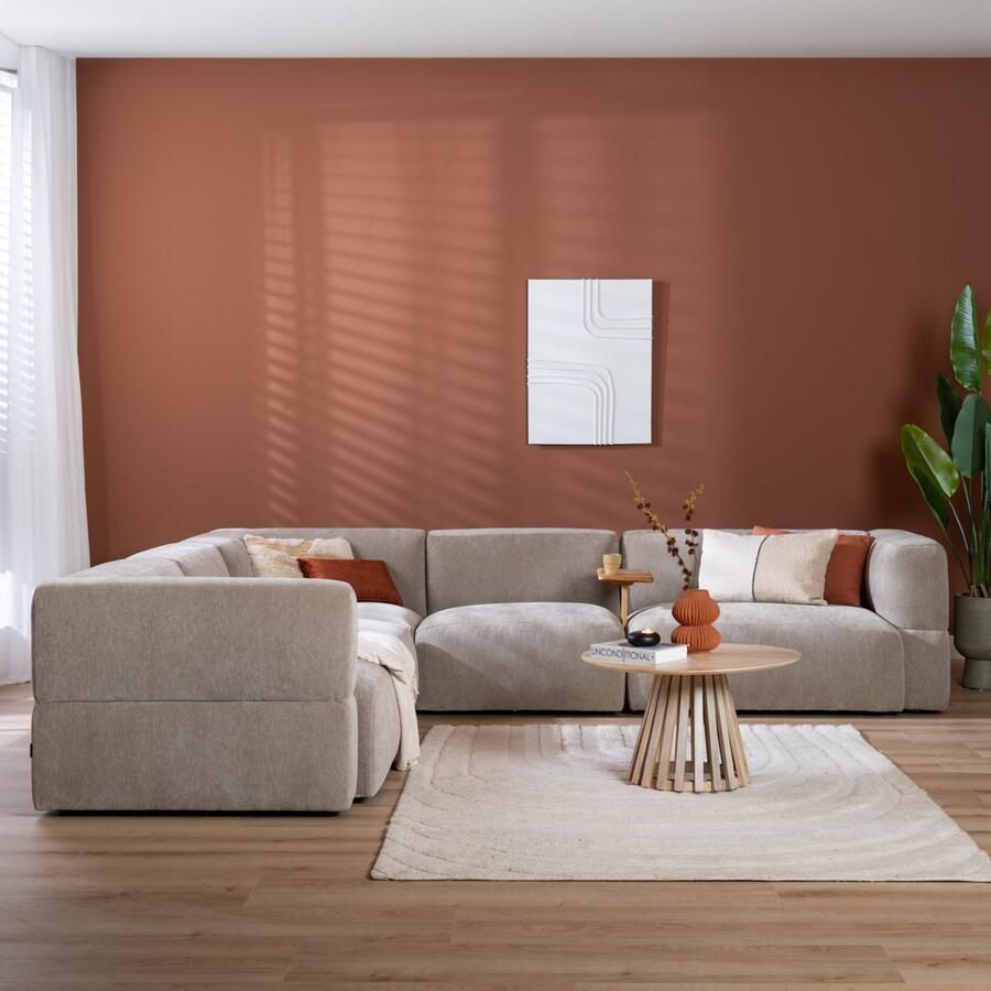 Bronx71 Scandinavische hoekbank Karla chenille taupe 6-zits