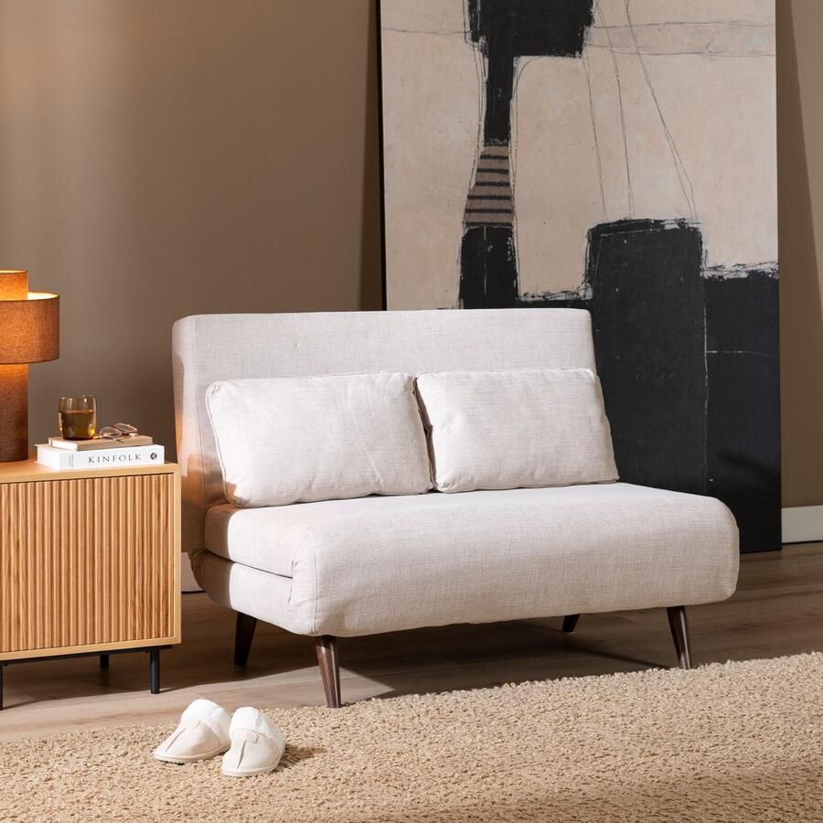Bronx71 Slaapbank 1 5 persoons Kristian gerecyclede stof beige Logeerbed Vouwbed Slaapstoel Zetelbed
