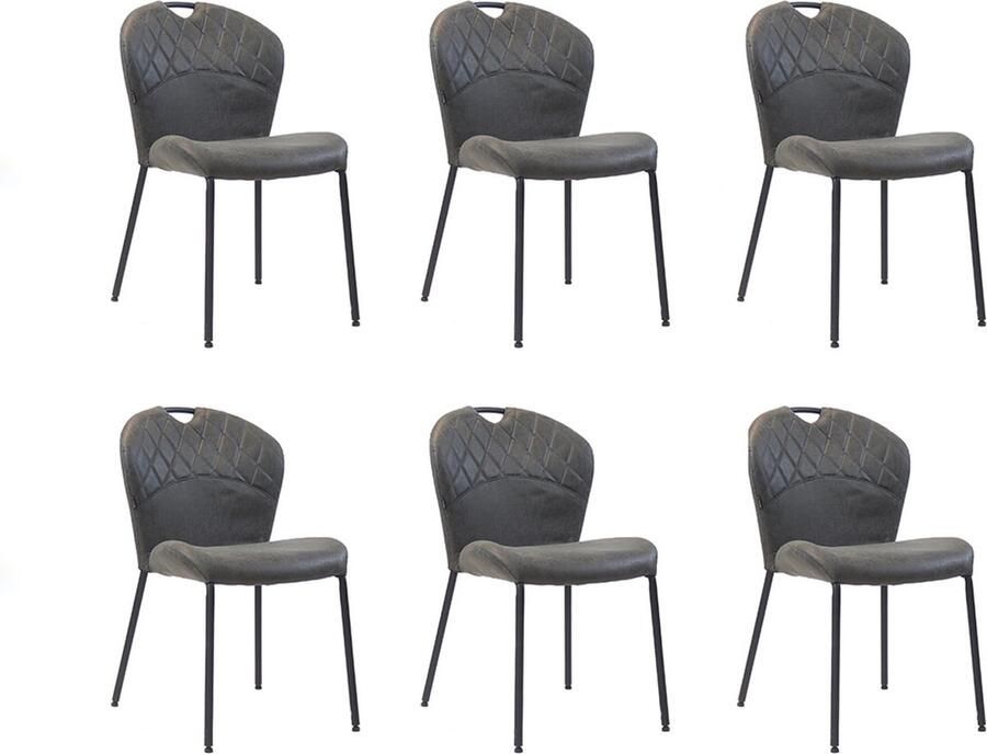 Bronx71 Stapelbare eetkamerstoel Fay eco-leer antraciet Eetkamerstoelen set van 6 stoel