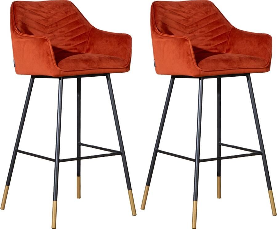 Bronx71 Velvet barkruk Fiona koper 65-78 cm Barkrukken set van 2 barstoel