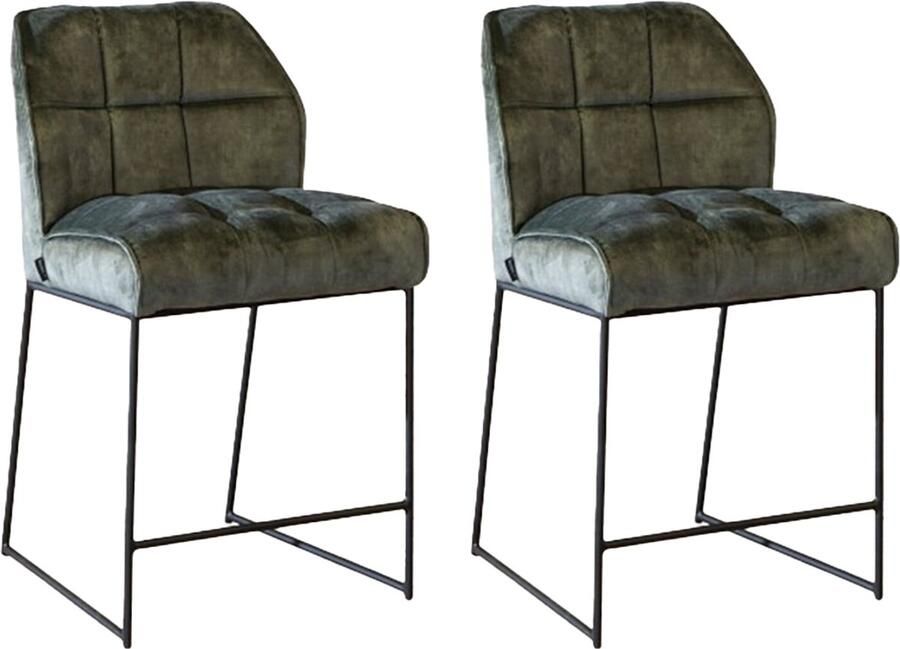 Bronx71 Velvet barkruk Janna groen 70 cm barkrukken set van 2 barstoel