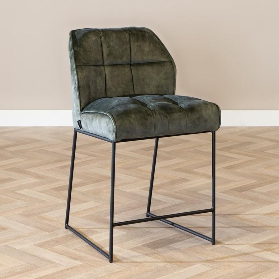Bronx71 Velvet barkruk Janna groen 70 cm barstoel