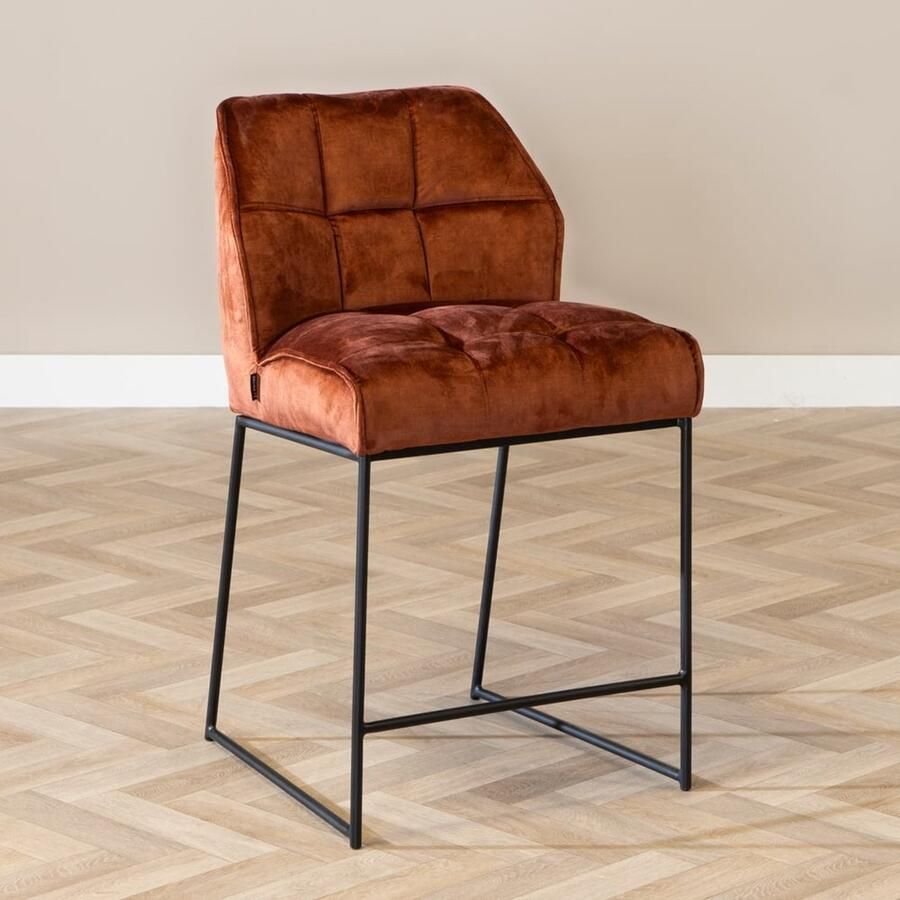 Bronx71 Velvet barkruk Janna koper 70 cm.