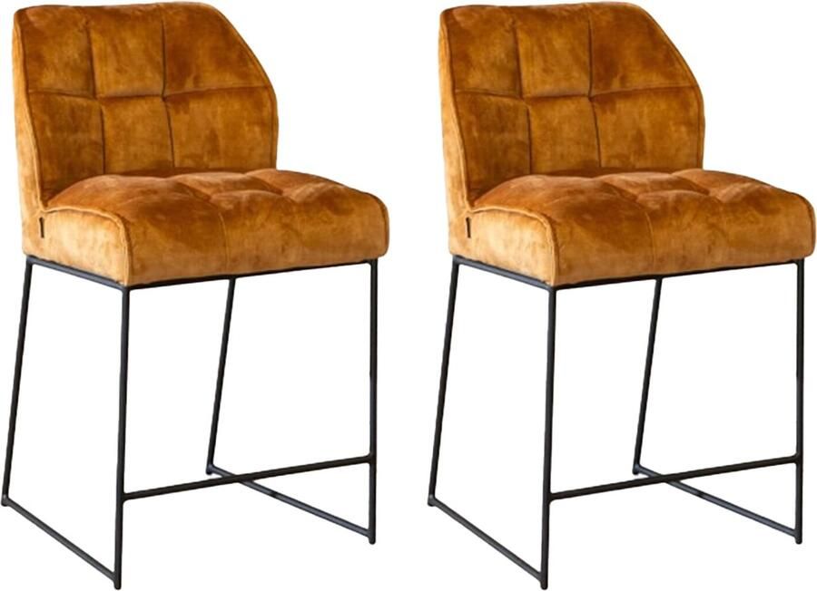 Bronx71 Velvet barkruk Janna okergeel 70 cm barkrukken set van 2 barstoel
