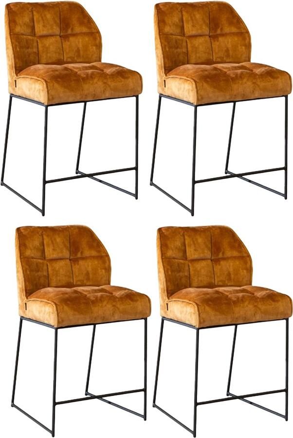 Bronx71 Velvet barkruk Janna okergeel 70 cm barkrukken set van 4 barstoel