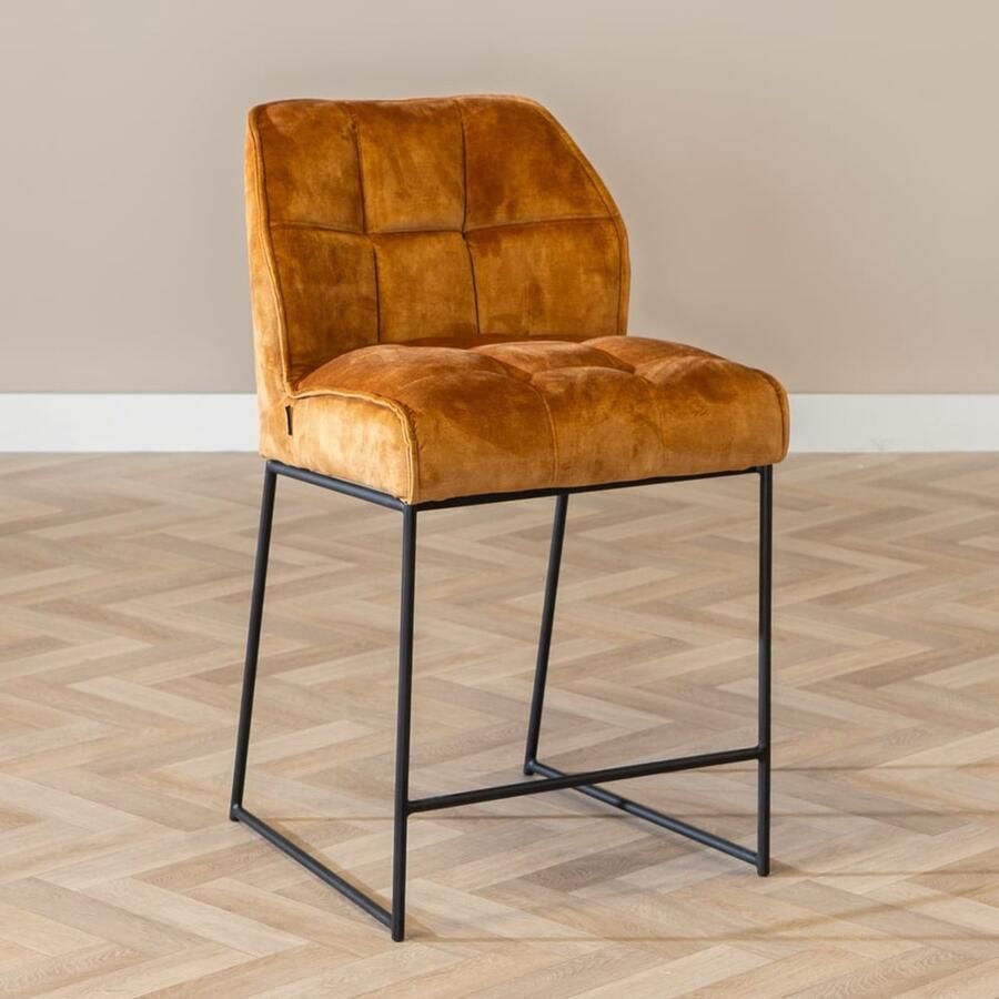 Bronx71 Velvet barkruk Janna okergeel 70 cm barstoel