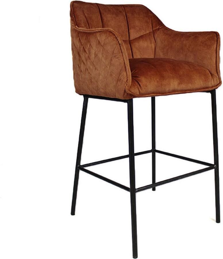 Bronx71 Barkruk velvet koper Jayron Zeer comfortabel Barkrukken met rugleuning Barstoelen met rugleuning Barkruk bruin - Foto 2