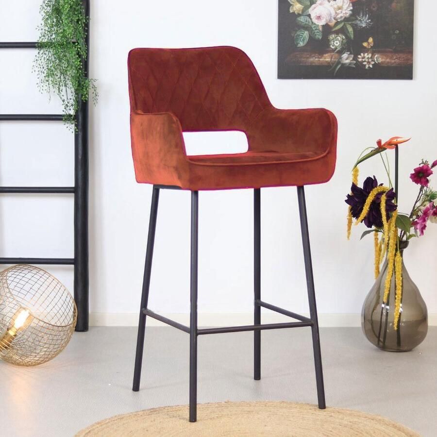 Bronx71 Barkruk velvet Mika koper Barkrukken met armleuningen Barkruk koper Barstoel Barkrukken met rugleuning - Foto 2