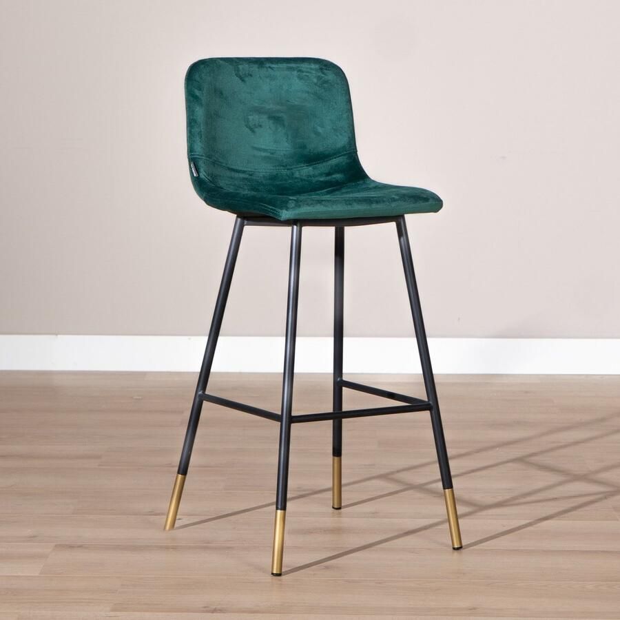 Bronx71 Barkruk velvet Mikky groen In hoogte verstelbaar: 65-78 cm Barkruk groen Barstoel Barkrukken met rugleuning - Foto 2