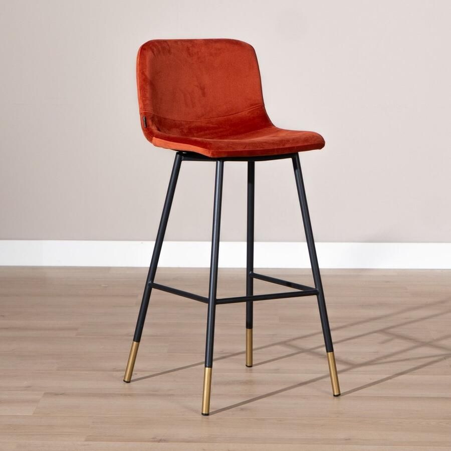 Bronx71 Barkruk velvet Mikky koper In hoogte verstelbaar: 65-78 cm Barkruk koper Barstoel Barkrukken met rugleuning - Foto 2