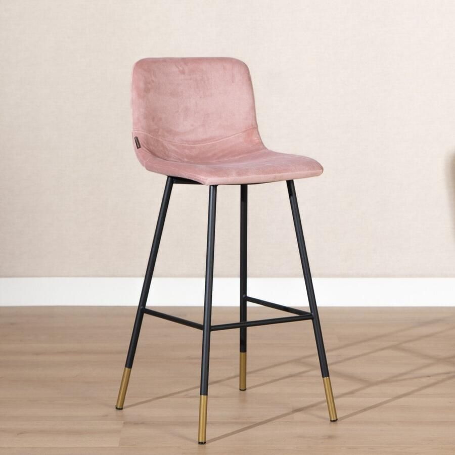 Bronx71 Barkruk velvet Mikky roze In hoogte verstelbaar: 65-78 cm Barkruk roze Barstoel Barkrukken met rugleuning - Foto 3