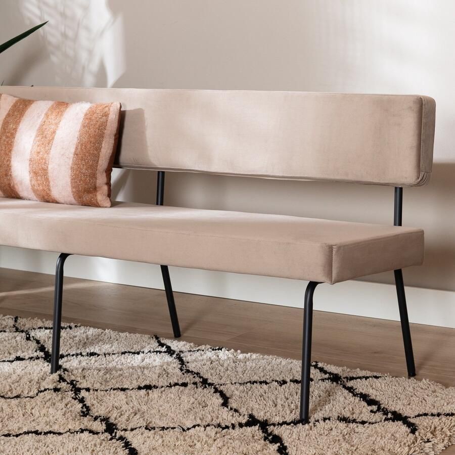 Bronx71 Velvet eetkamerbank Espen taupe 190 cm eettafelbank eetbank - Foto 2