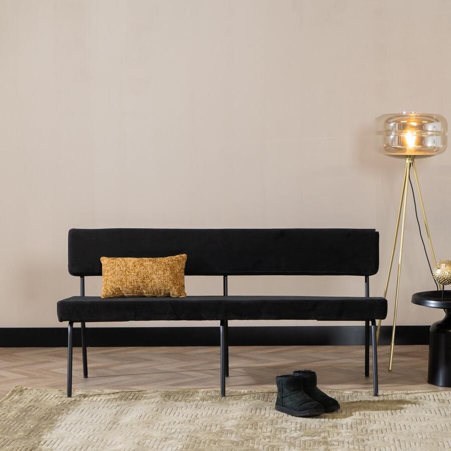 Bronx71 Velvet eetkamerbank Espen zwart 160 cm eettafelbank eetbank