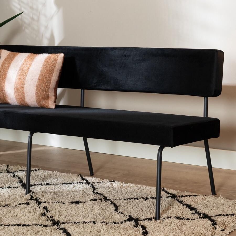 Bronx71 Velvet eetkamerbank Espen zwart 190 cm eettafelbank eetbank