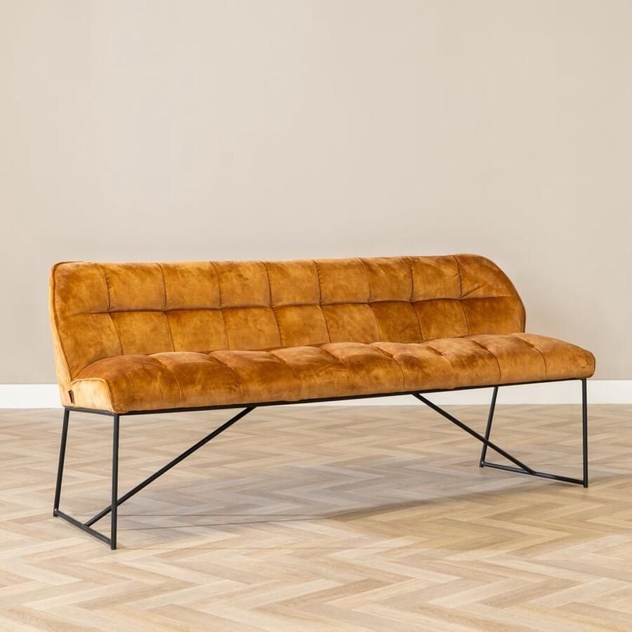 Bronx71 Velvet eetkamerbank Janna okergeel 185 cm eettafelbank eetbank
