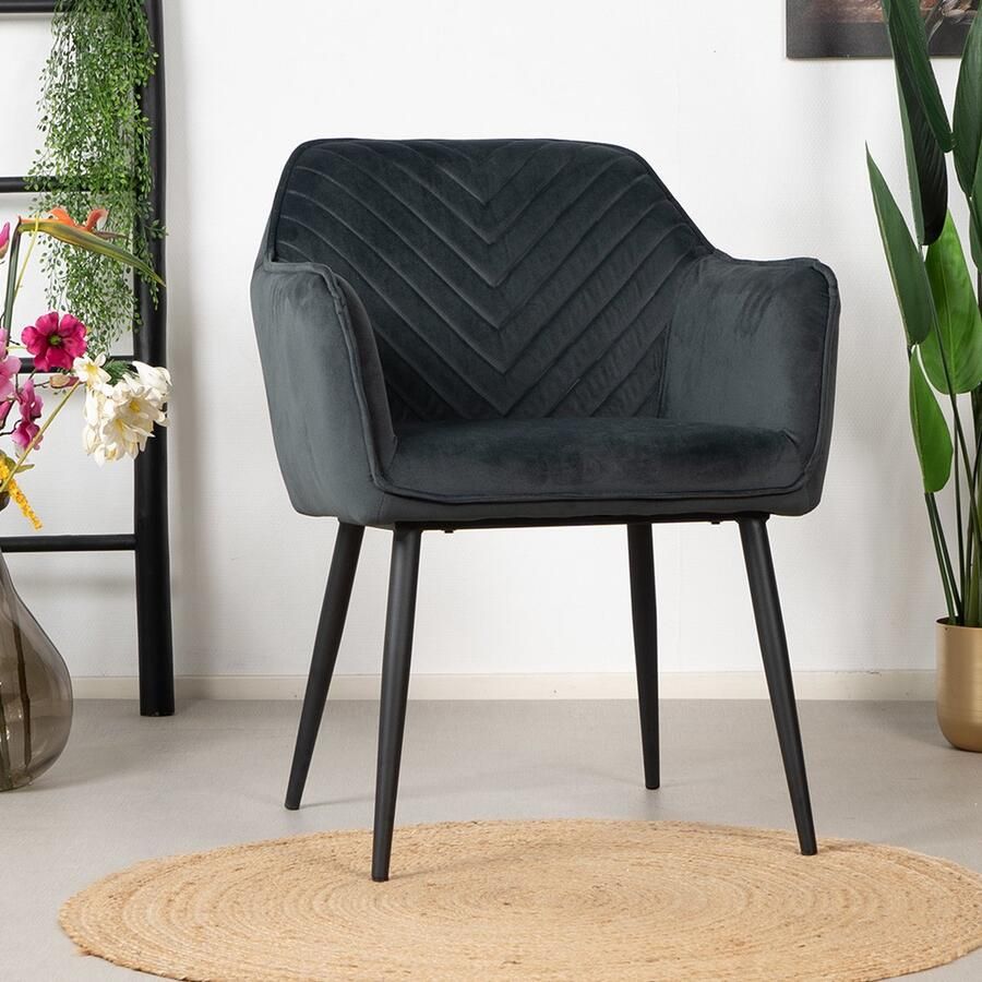 Bronx71 Eetkamerstoel velvet Fiona antraciet Eetkamerstoelen met armleuning Stoel antraciet Kuipstoel Velvet eetkamerstoel met armleuning - Foto 2