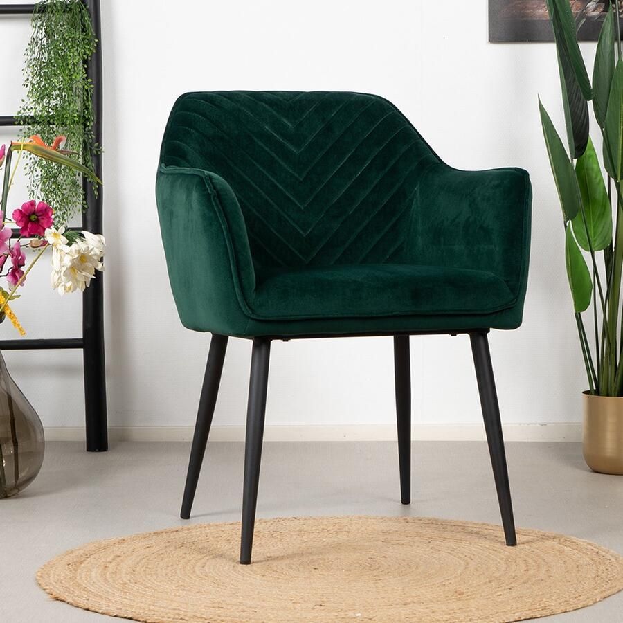 Bronx71 Eetkamerstoel velvet Fiona groen Eetkamerstoelen met armleuning Stoel groen Kuipstoel Velvet eetkamerstoel met armleuning - Foto 2