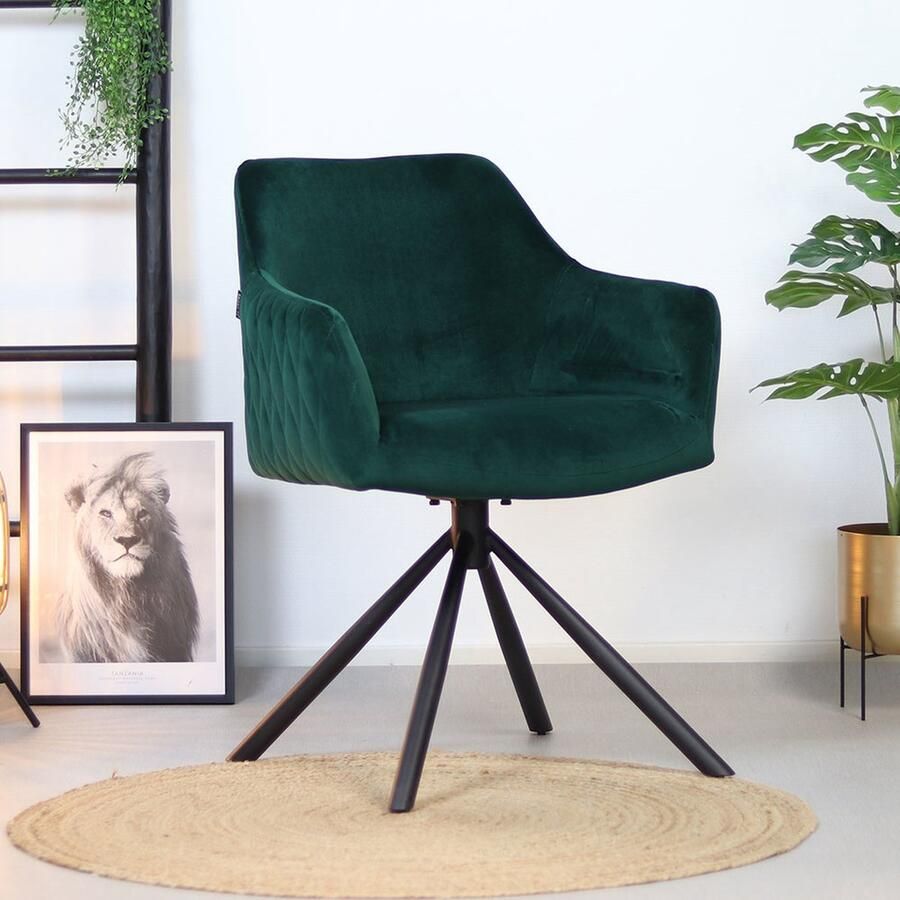 Bronx71 Eetkamerstoel velvet groen Furtado 180° draaibaar Velvet eetkamerstoel Draaistoel Eetkamerstoel draaibaar Kuipstoel Eetkamerstoel met armleuning - Foto 3