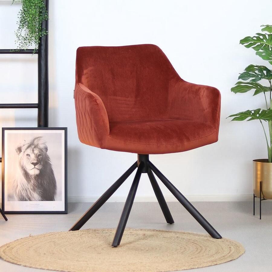 Bronx71 Velvet eetkamerstoel Furtado draaibaar koper Eetkamerstoelen set van 6 stoel