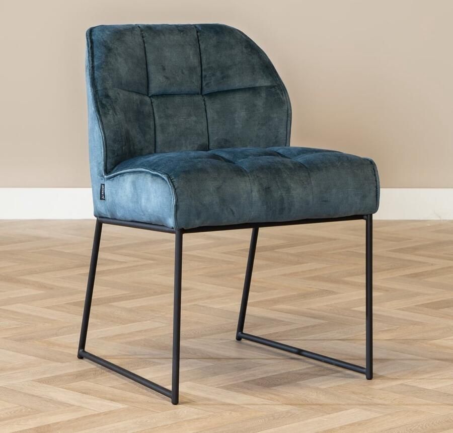 Bronx71 Velvet eetkamerstoel Janna blauw stoel