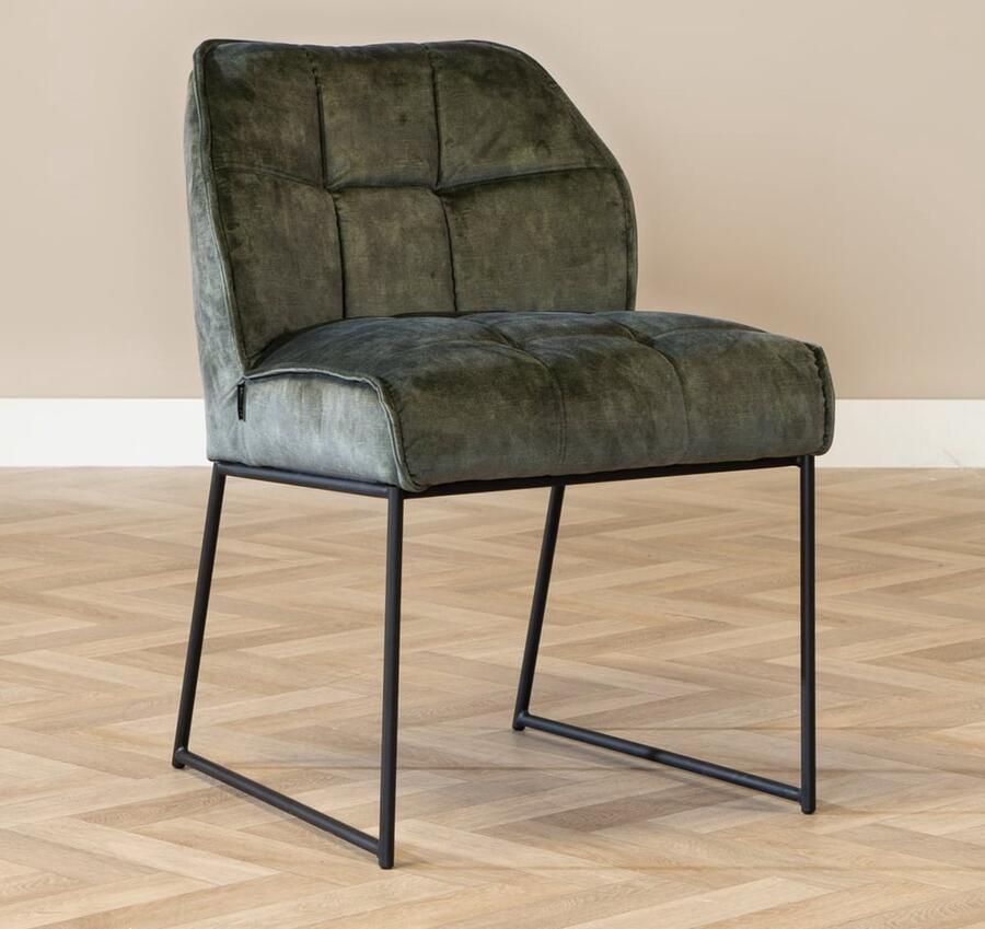 Bronx71 Velvet eetkamerstoel Janna groen stoel
