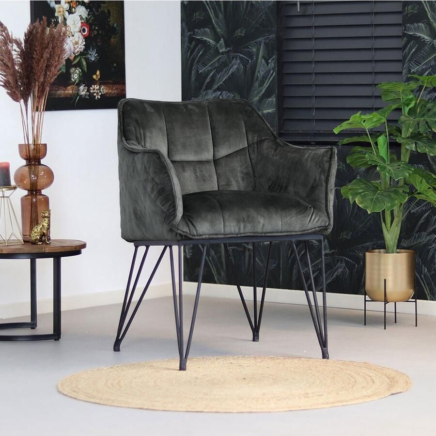 Bronx71 Eetkamerstoel velvet Jayron antraciet Eetkamerstoelen met armleuning Eetkamerstoel zwart Stoel fluweel Eetkamerstoel met armleuning - Foto 2