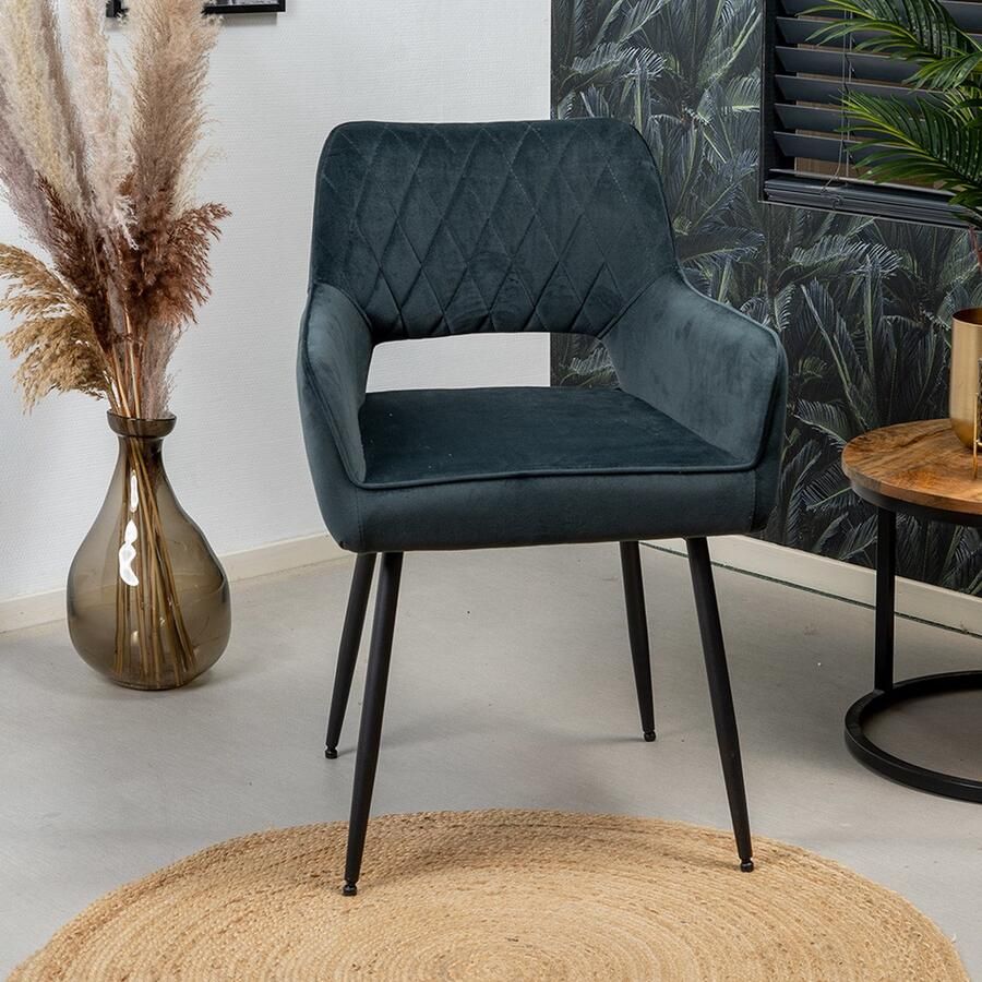 Bronx71 Eetkamerstoel velvet Mika antraciet Eetkamerstoelen met armleuning Stoel antraciet Velvet eetkamerstoel met armleuning - Foto 3