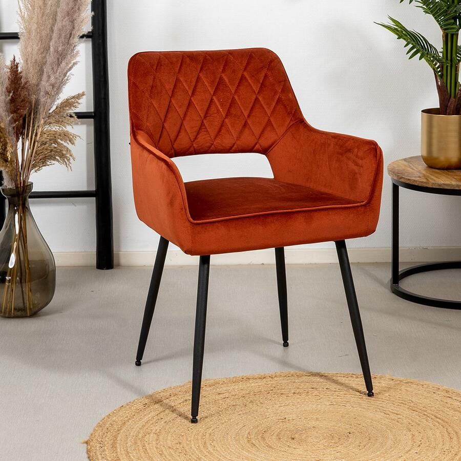 Bronx71 Eetkamerstoel velvet Mika koper Eetkamerstoelen met armleuning Stoel koper Velvet eetkamerstoel met armleuning - Foto 2