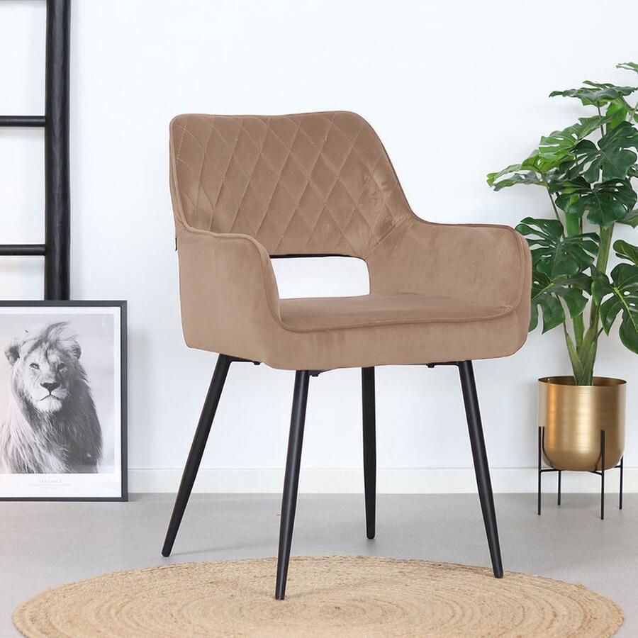 Bronx71 Velvet eetkamerstoel Mika taupe Eetkamerstoelen set van 4 stoel
