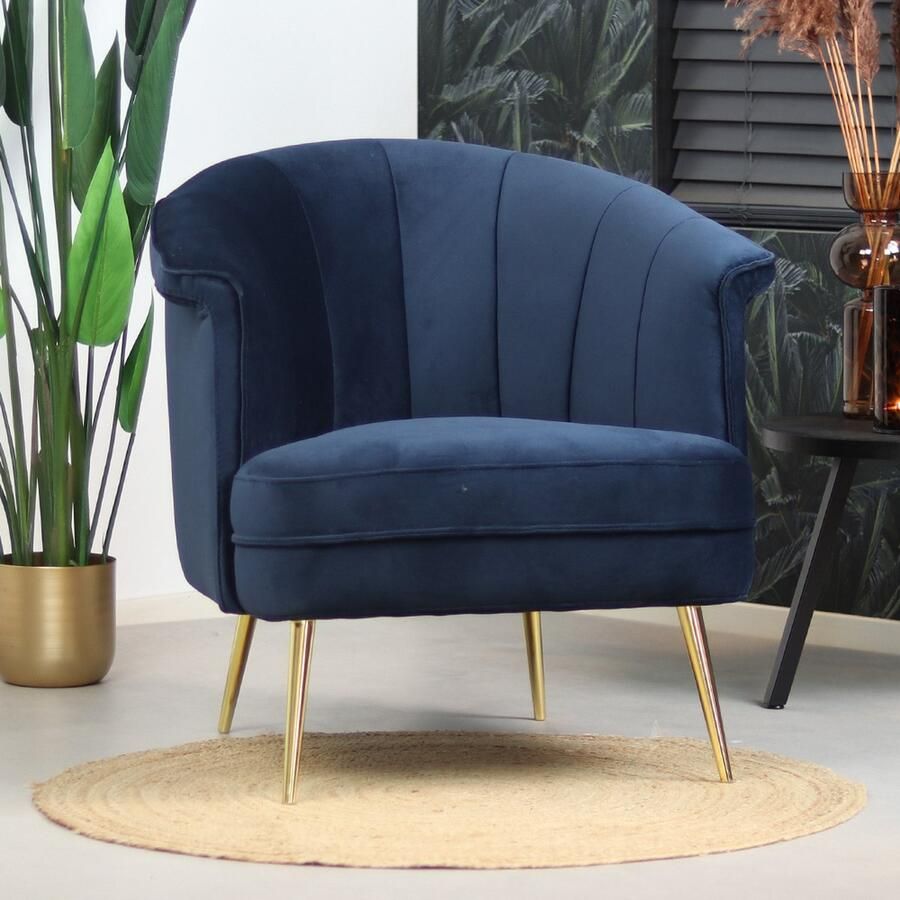 Bronx71 Fauteuil velvet Amy donkerblauw Zetel 1 persoons Relaxstoel Fauteuil blauw Fauteuil velvet - Foto 3