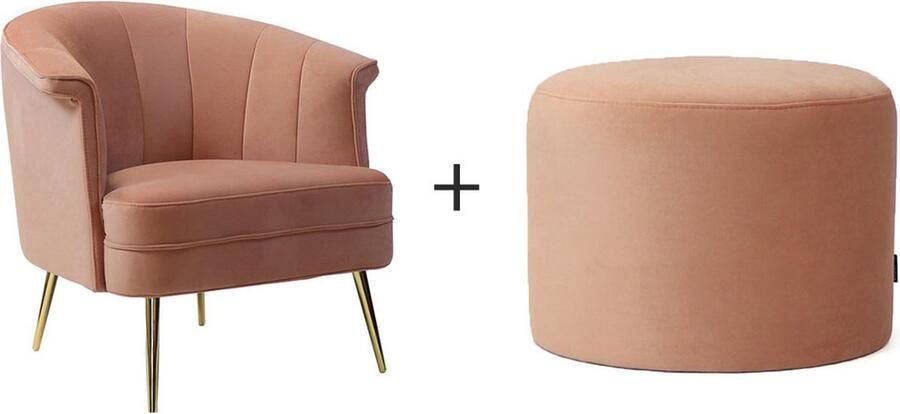 Bronx71 Velvet fauteuil Amy en velvet poef Anna roze