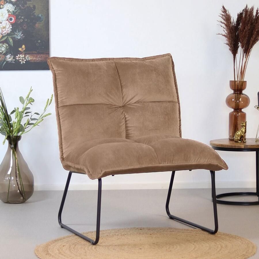 Bronx71 Velvet fauteuil taupe Malaga Zetel 1 persoons Relaxstoel Fauteuil zonder armleuning - Foto 2