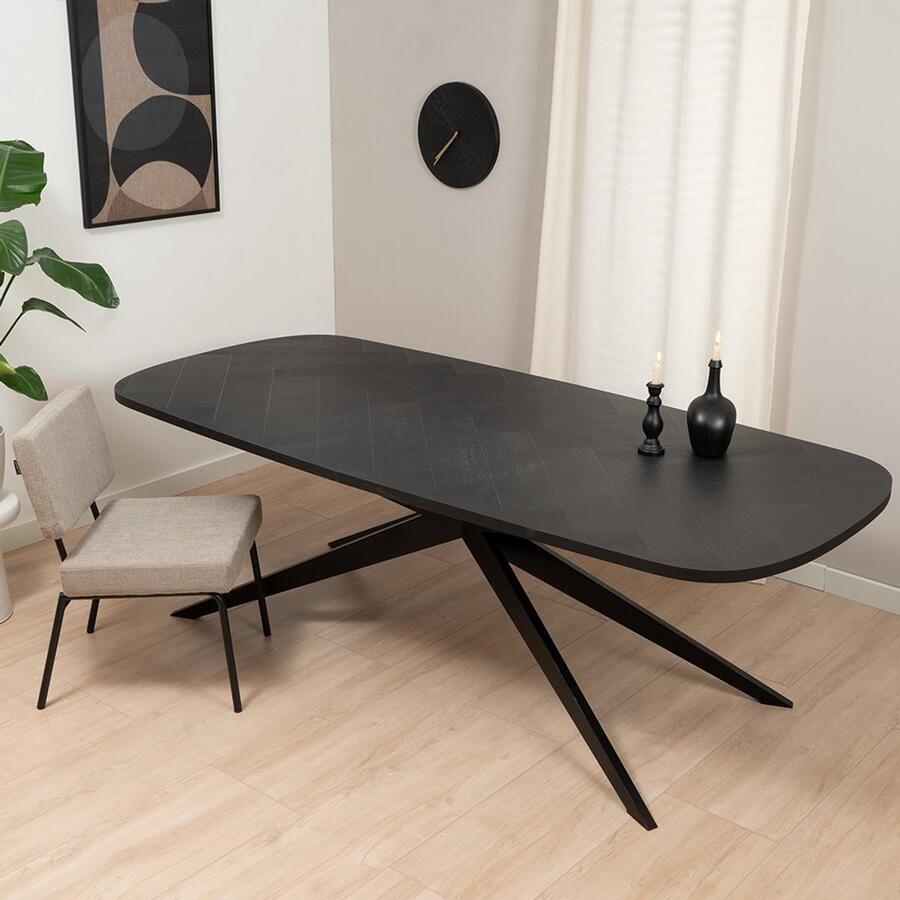 Bronx71 Visgraat eettafel zwart Deens ovaal Ingo PVC zwart 280 x 110 cm