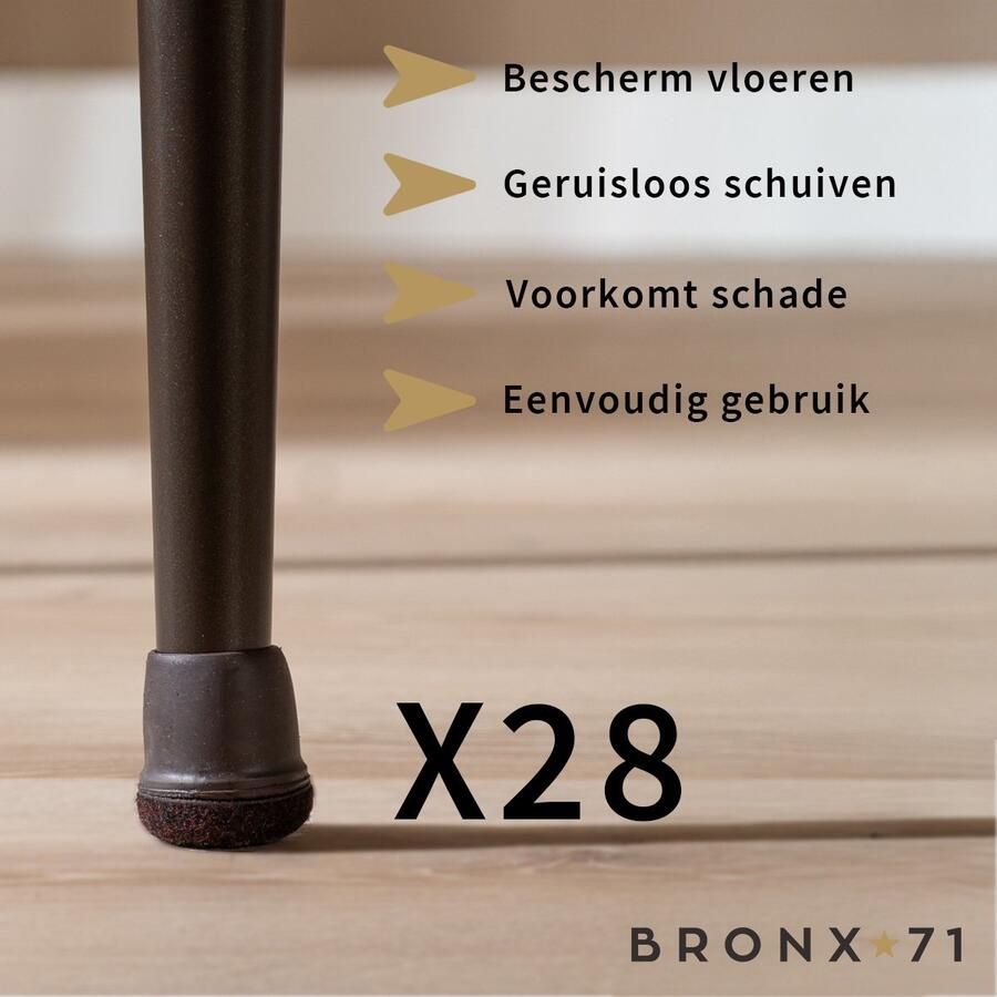 Bronx71 Vloerbeschermer set (voor 28 poten) bruin Ø19-25 mm Stoelpoot beschermers Stoelpootdoppen Stoelpoot sokken