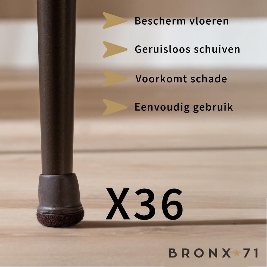 Bronx71 Vloerbeschermer set (voor 36 poten) bruin Ø19-25 mm Stoelpoot beschermers Stoelpootdoppen Stoelpoot sokken