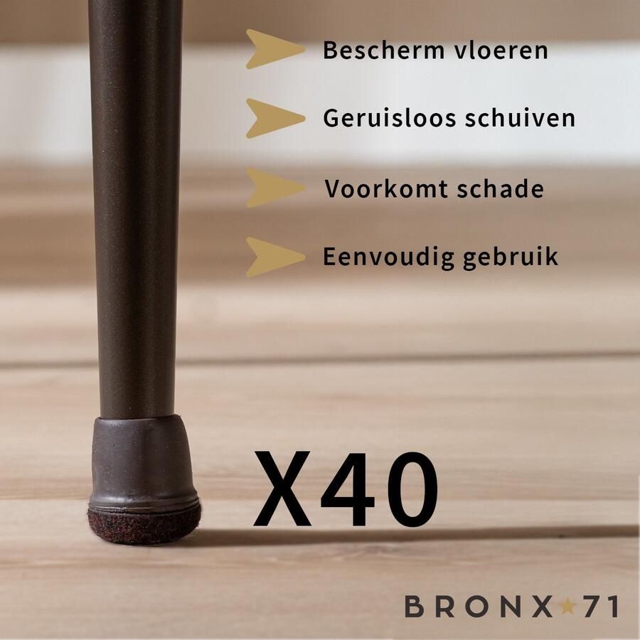 Bronx71 Vloerbeschermer set (voor 40 poten) bruin Ø19-25 mm Stoelpoot beschermers Stoelpootdoppen Stoelpoot sokken